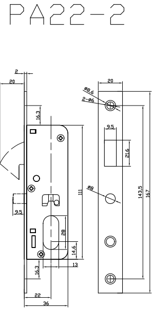 PA22-1 ロックシリンダー用穴